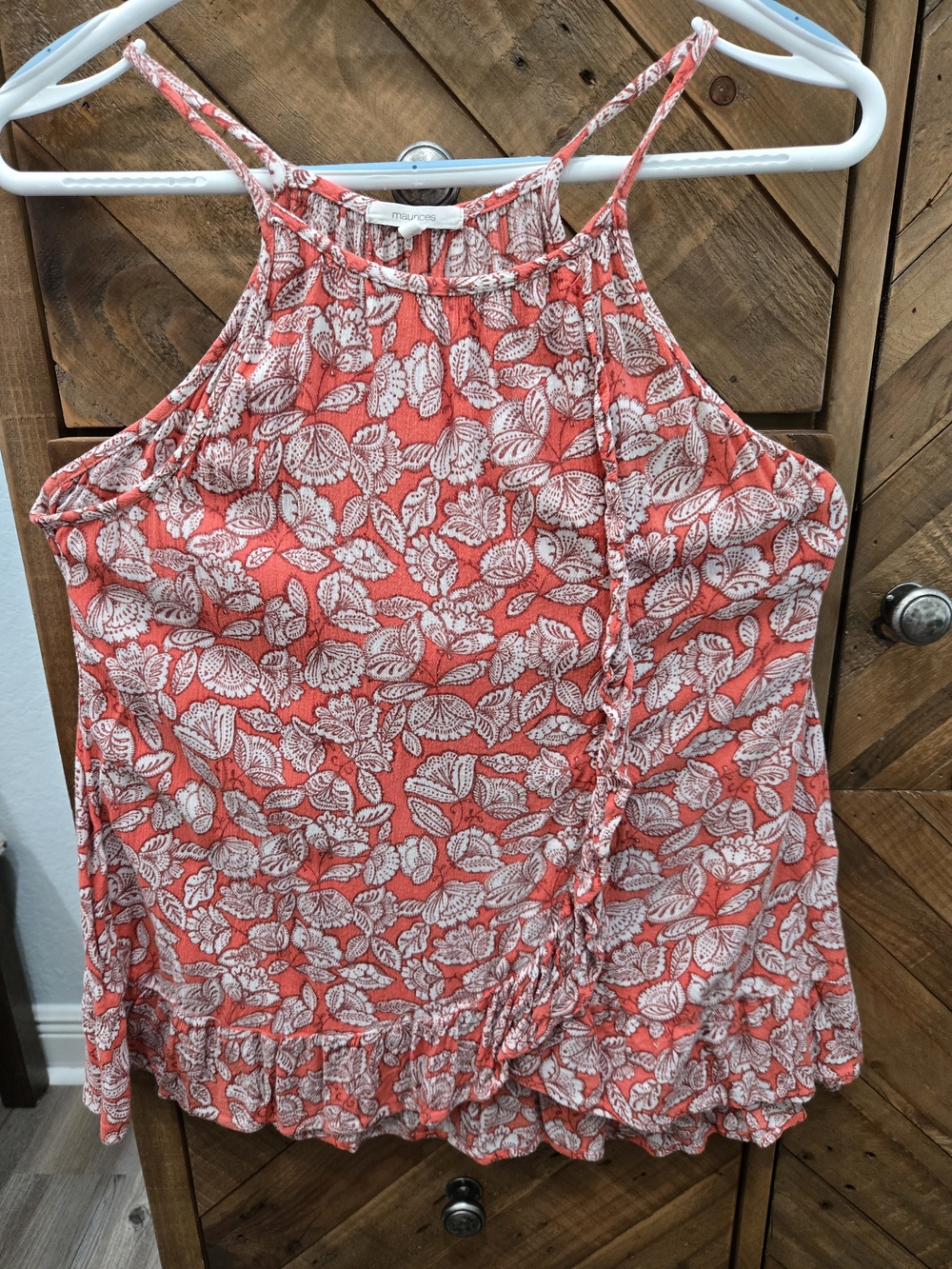 Maurices Coral and White Floral Halter Camisole